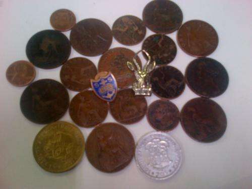 Coins from the 1800's & silver 20c & badges