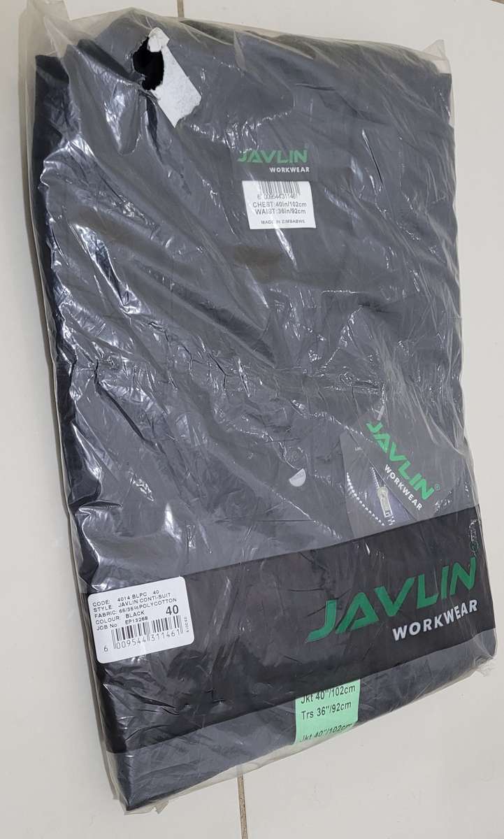 Quality JAVLIN Black 2-Piece Work Suit. 40`/ 102cm -Jacket,  36` / 92cm Trouser (Bid Per Suit)