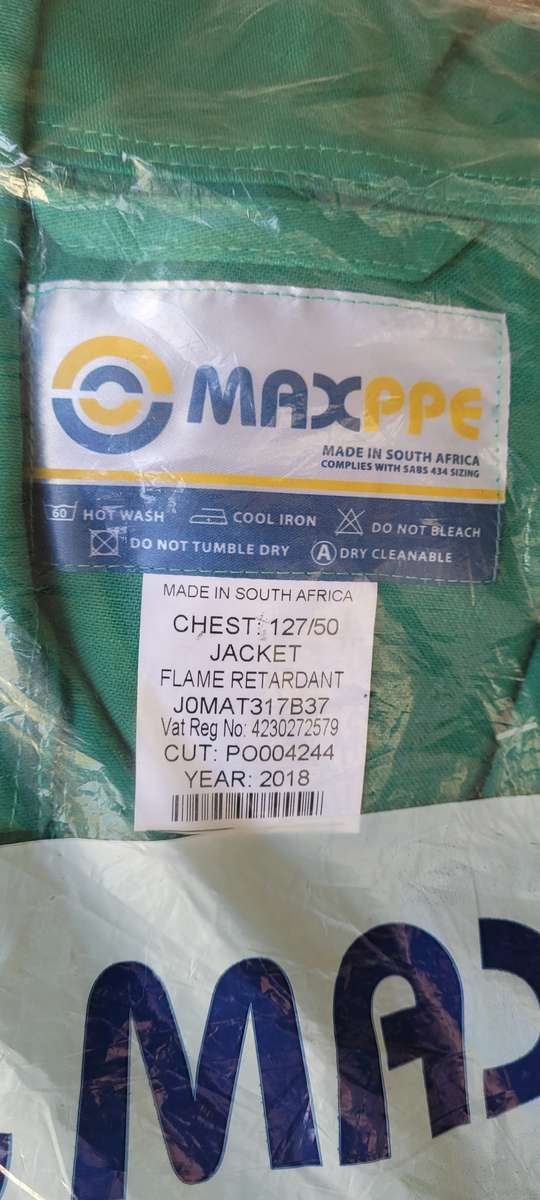 Quality Flame Retardant  MAX PPE GREEN Work Wear -JACKET ONLY. Size: 127/50 Chest (Bid Per Piece)