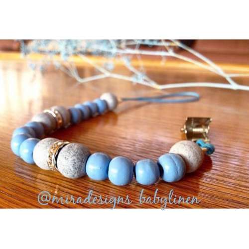 Dummy clip pacifier holder wooden beads with diamanté detail