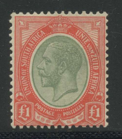 Union of South Africa. Kings Head £1. Pale Olive Green and Red. mm RARE