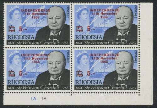 Rhodesia1966 Churchill overprint Control 1A Block. Scarce