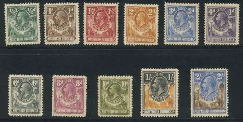 Northern Rhodesia KG V set to 2/-, Mint