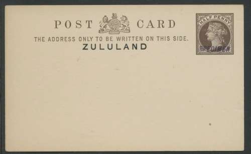 Zululand. Post Card overprinted SPECIMEN in Violet. SCARCE.