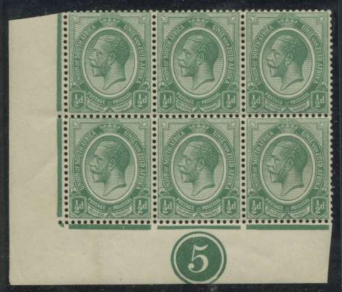 South Africa. Kings Head. 1/2d Lower Left Control Block of 6. Plate 5. Umm. INVERTED Watermark.