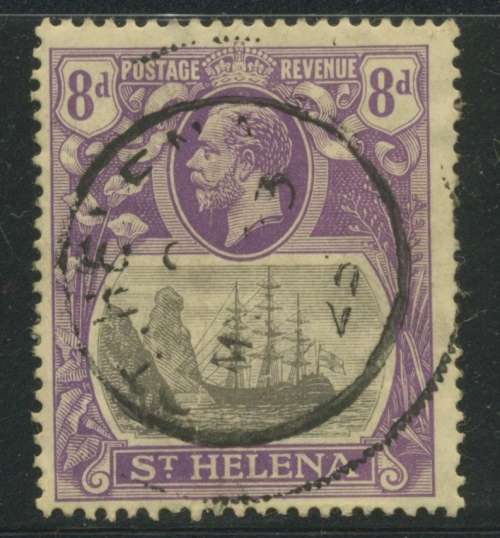 St Helena KG V 8d used. Broken Mainmast variety Cat: £375.00 (R 8400.00)