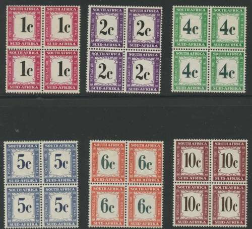 South Africa. Sacc 44-49 Postage Due Umm blocks 1c - 10c. Cat: R1626.00
