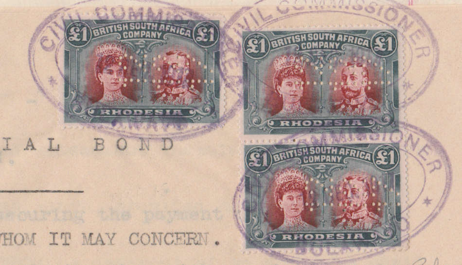 10 Dec 1917, Double Head £1 carmine-red and bluish black group, perfined and cancelled