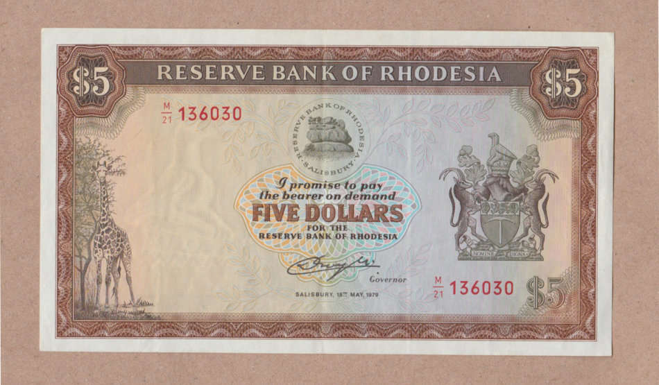 £5 Rhodesia Banknote, 19 May 1979.