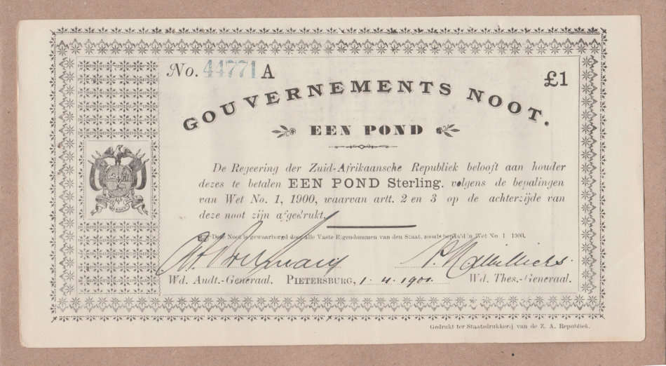 £1 Gouvernement Noots Pietersburg x 3 with sequential serial numbers, 1.4.1901. Superb condition