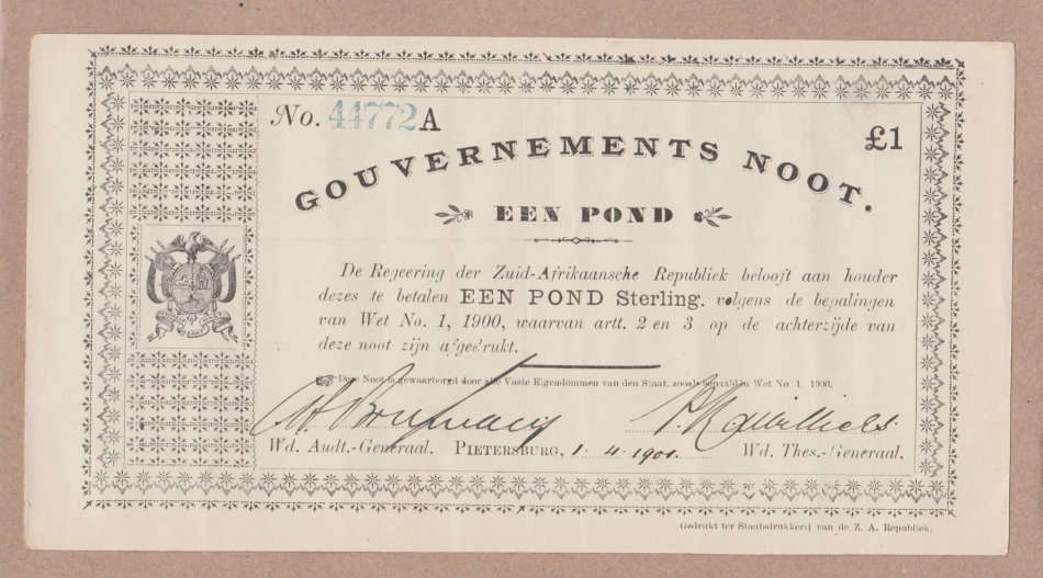 £1 Gouvernement Noots Pietersburg x 3 with sequential serial numbers, 1.4.1901. Superb condition