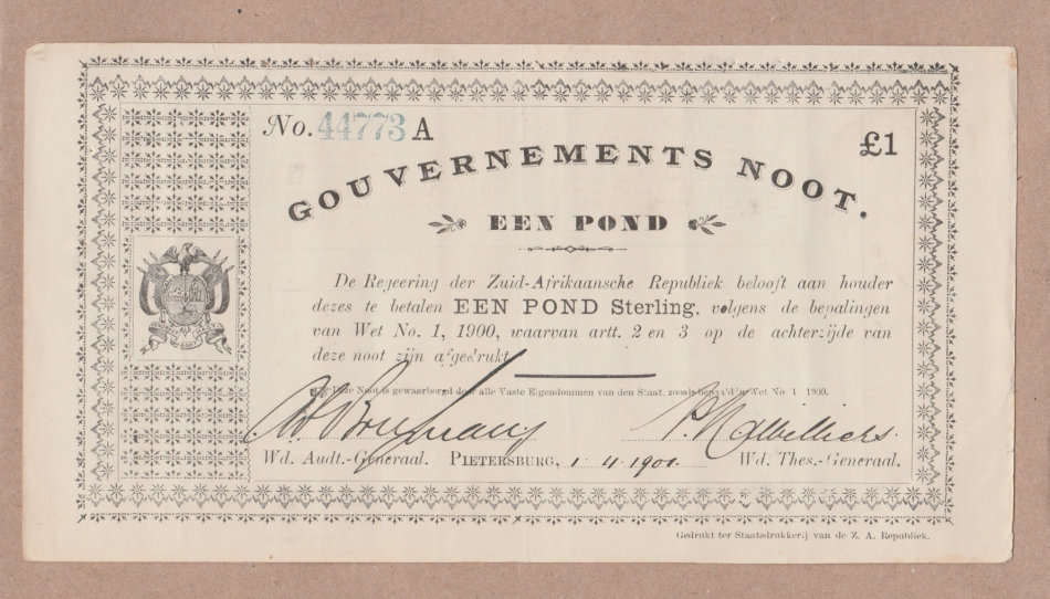 £1 Gouvernement Noots Pietersburg x 3 with sequential serial numbers, 1.4.1901. Superb condition