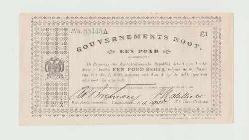 Pre Reserve Bank ZAR EEN Pond Gouvernments Noot - £1 Pietersburg 1.4.1904
