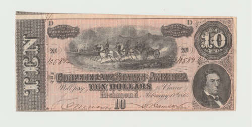 USA Civil War Currency - 1864 Confederate States of America $10  Richmond CSA Bank Note