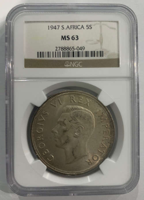 1947 Union of South Africa 5 Shillings NGC Graded MS63
