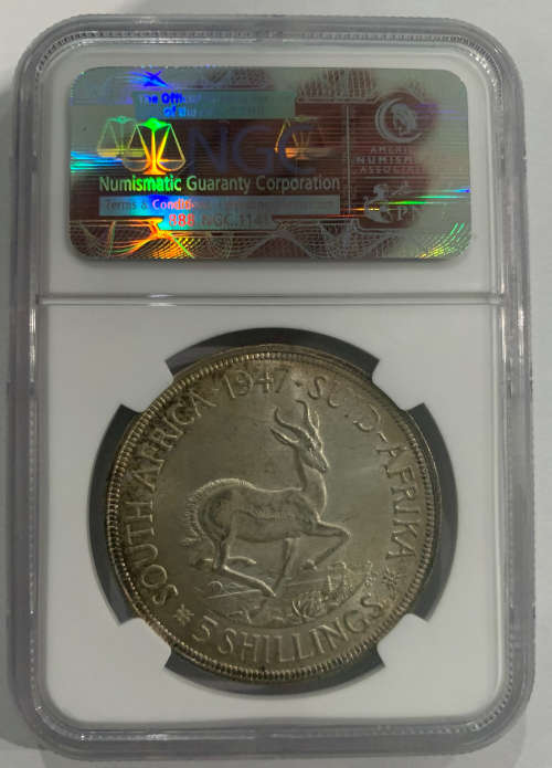 1947 Union of South Africa 5 Shillings NGC Graded MS63