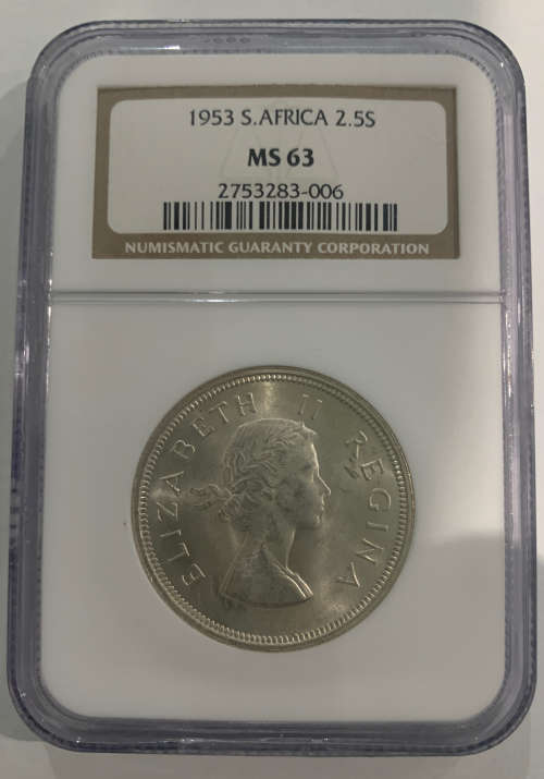 1953 Union of South Africa 2 1/2 Shillings NGC Graded MS63