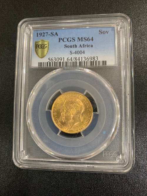 GOLD Sovereign 1927, Union of South Africa PCGS graded MS 64