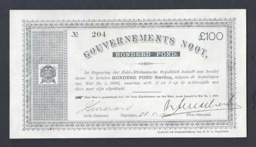 Zuid Afrikaansche Republiek. Anglo Boer War Issue. Pretoria £100 issue. 28.5.1900