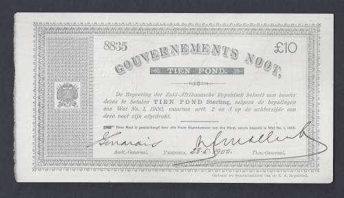 Zuid Afrikaansche Republiek. Anglo Boer War Issue. Pretoria £10 issue. 28.5.1900