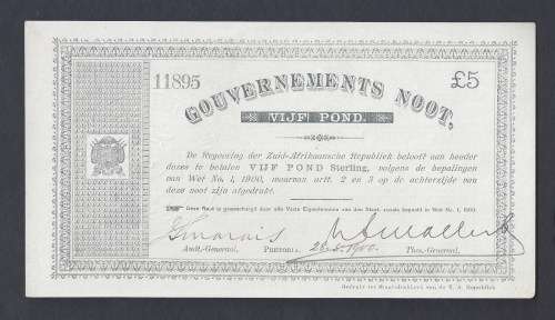 Zuid Afrikaansche Republiek. Anglo Boer War Issue. Pretoria £5 issue. 28.5.1900