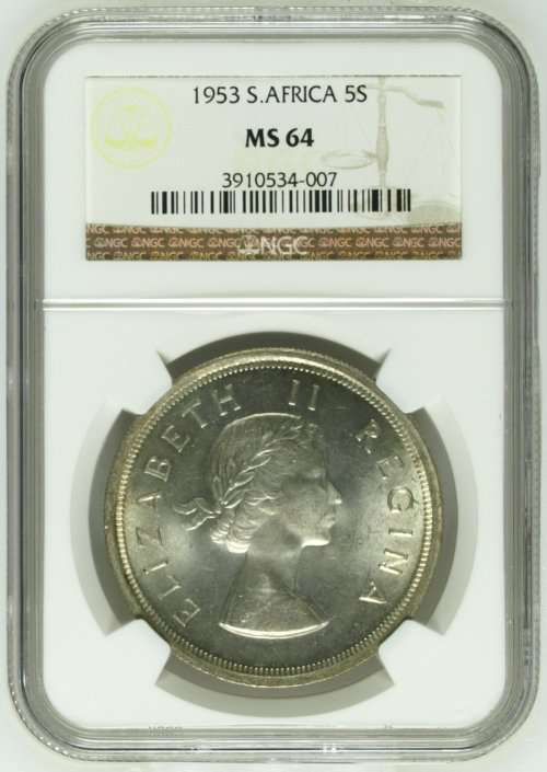1953 South Africa 5S NGC graded MS64