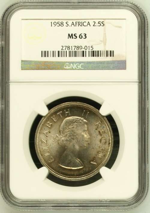 1958 South Africa 2.5S NGC graded MS63