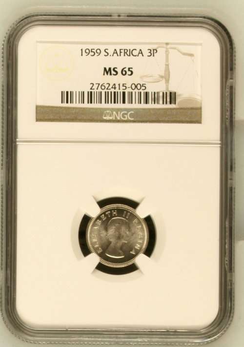 1959 South Africa 3p NGC graded MS65