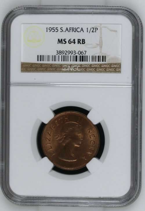 1955 South Africa 1/2P NGC graded MS64RB