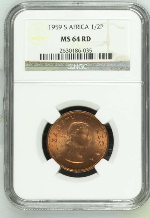 1959 South Africa 1/2P NGC graded MS64RD