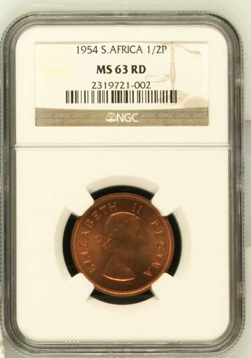 1954 South Africa 1/2P NGC graded MS63RD