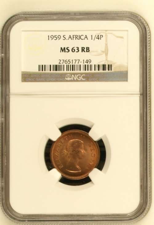 1959 South Africa 1/4P NGC graded MS63RB