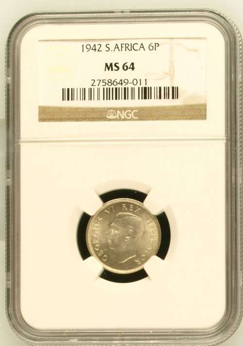 1942 South Africa 6P NGC graded MS64