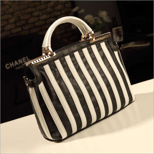 Womens High Quality Fashion Blank and White Strip PU Handbag