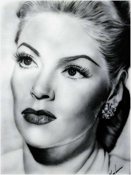 original pencil portrait of Lana Turner