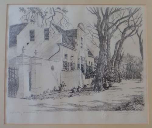 Tinus de Jongh Etching :- Stellenberg Kenilworth (Set 3: Gabled Houses)