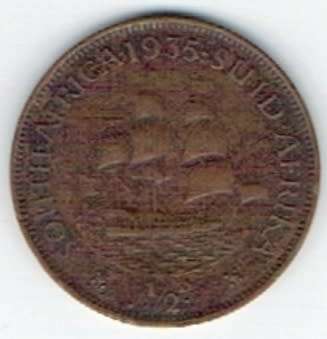 !! R1 START !!  Union of South Africa, Half Penny of 1935