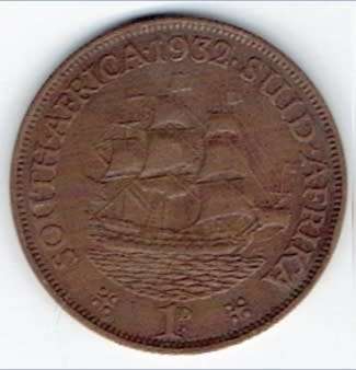 !! R1 START !!  Union of South Africa, One Penny of 1932