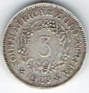 !! R1 START !!  Union of South Africa, Three Pence (Silver Tickey) of 1923