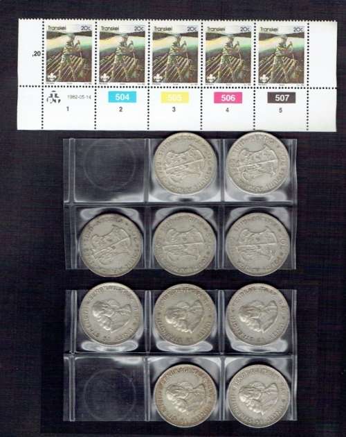 !! R1 START!! 20c Control Block of Transkei plus 5 x SILVER 20c pieces of 1962.