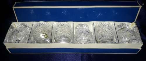 6 Mouth Blown, Hand Cut Walus Chrystal Glasses in Original Packaging - never used