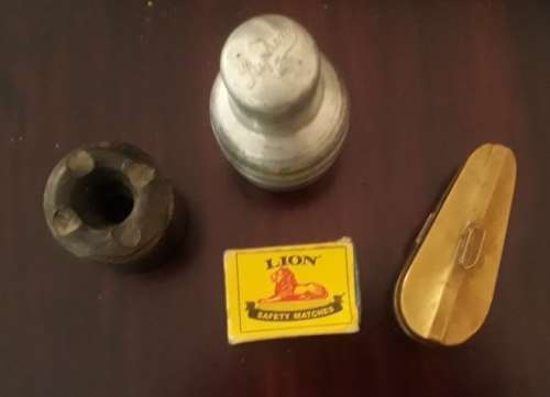 A Collection of vintage inkpots and a pocket size brass ink and nib set