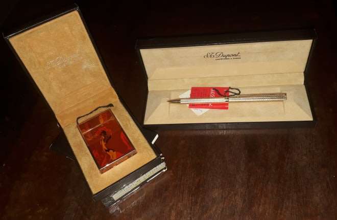 Elegant Vintage S T Dupont collection: Ballpoint Pen and Lighter in Original Packaging