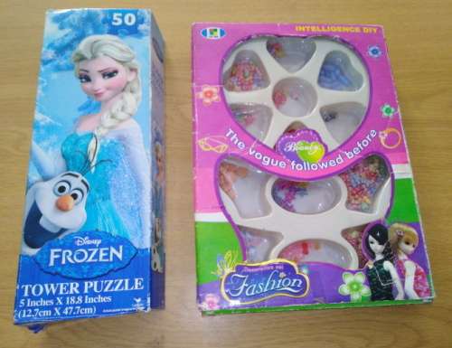 Used toys: Disney Frozen Puzzle and Some Craft Beads