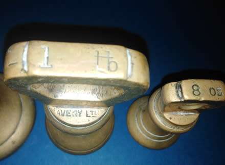 Collection of 4 Antique Bell Weights (weight range 4 lb - 8oz)  two Avery-stamped