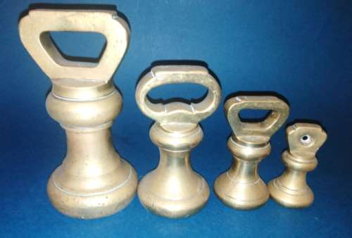 Collection of 4 Antique Bell Weights (weight range 4 lb - 8oz)  two Avery-stamped