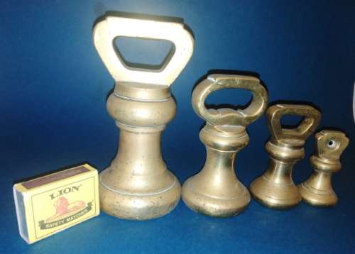 Collection of 4 Antique Bell Weights (weight range 4 lb - 8oz)  two Avery-stamped
