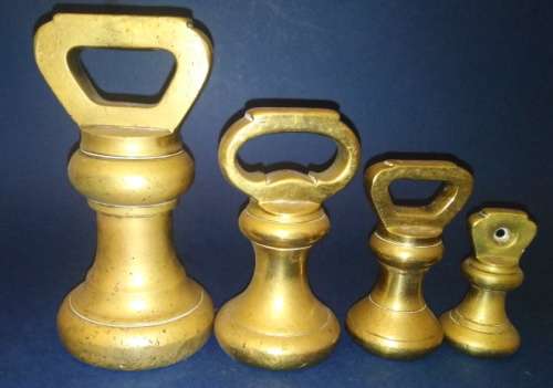 Collection of 4 Antique Bell Weights (weight range 4 lb - 8oz)  two Avery-stamped