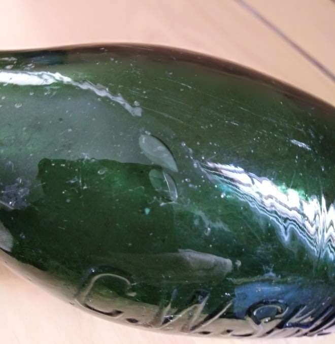 Antique Bottle:  Green C W Shilling, Pretoria. Trapped Air Bubbles