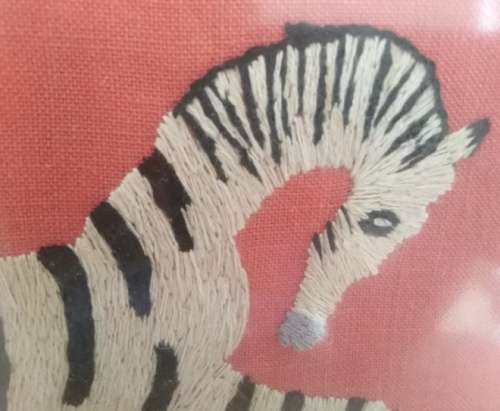 A Beautiful Vintage Piece of Hand Embroidery of a  Zebra under tree